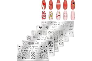JERCLITY 6pcs Valentine's Day Love Heart Nail Stamping Plate Nail Stamping Kit for Nails Love Heart Image Plates Nail Art Design Nail Stamper Kit for Women