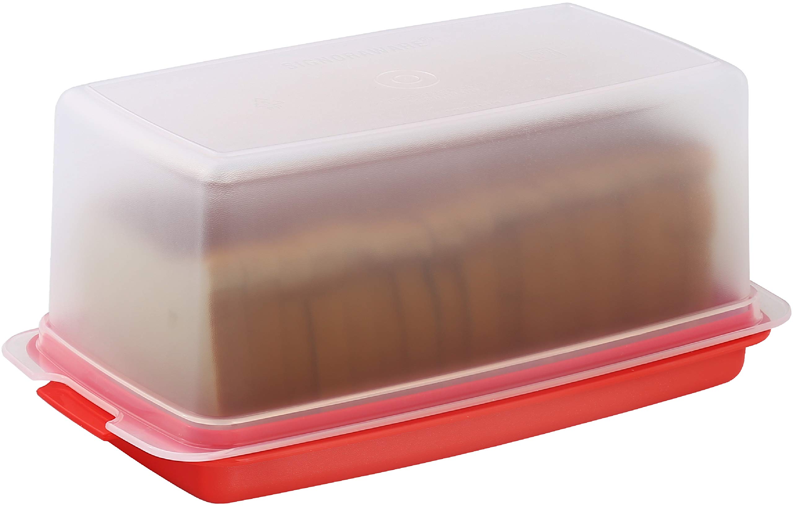 SIGNORA WARE Bread Box - Dual Use Bread Holder/Airtight Plastic Food Storage Container for Dry or Fresh Foods -2 in 1 Bread Bin - Loaf Cake Keeper/Baked Goods - Keeps Bread Fresh - Red and Clear Cover