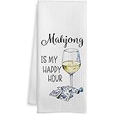 WOTYPU Mah Jong Gifts Kitchen Bar Towels, Mahjong Gifts for Women Men Dish Tea Towel, Mahjong is My Happy Hour Funny Hand Towels for Kitchen Home Bar Cart Decor, 16x24 Inch