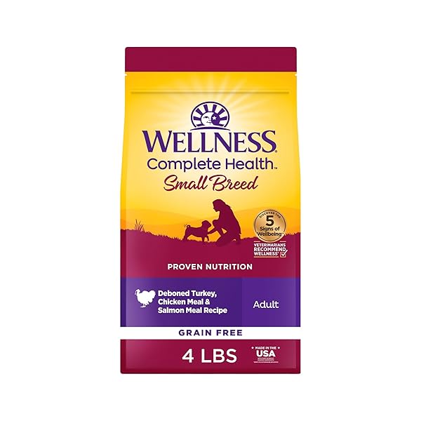 WELLNESS COMPLETE HEALTH DRY DOG FOOD, SMALL BREED, GRAIN FREE, NATURAL, TURKEY, CHICKEN, & SALMON RECIPE (4-POUND BAG)