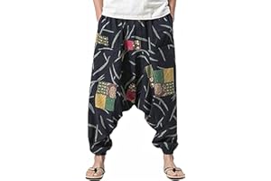 perdontoo Mens Womens Harem Pants Loose Fit Boho Yoga Hippie Aladdin Drop Crotch Trousers