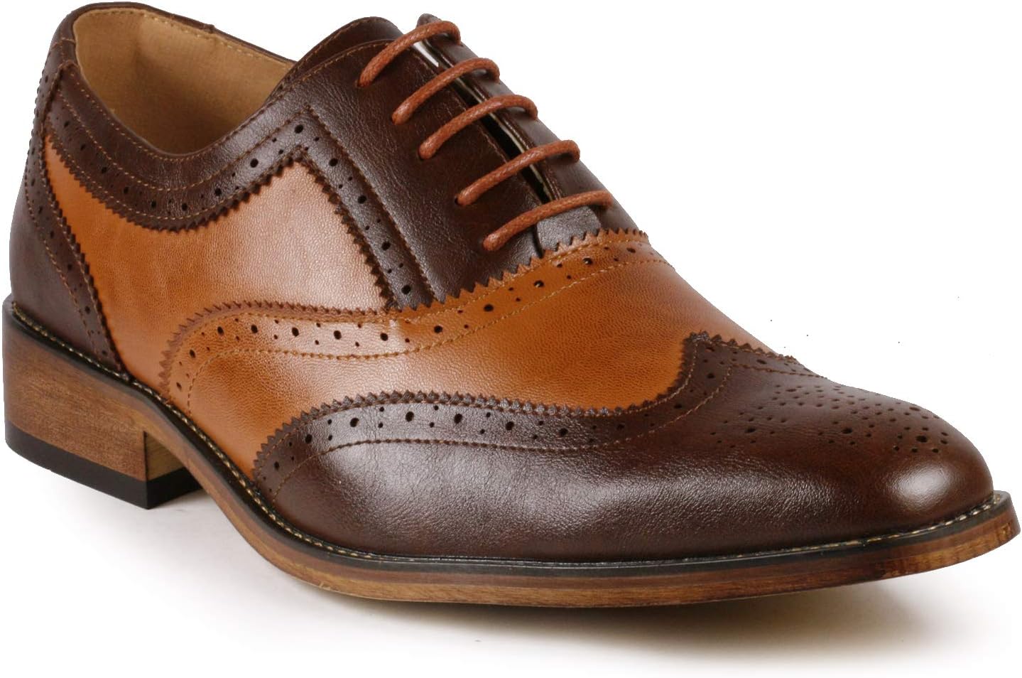 Metrocharm MC118 Men's Two Tone Perforated Wing Tip Lace Up Oxford Dress Shoes