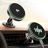 GuMosh for Magsafe Car Mount Charger 2025 New [Qi2 Certified-15W], 360° Rotatation [Dash & Vent] Wireless Car Charger, for iPhone 17 16 15 14 13 12 Series, for Magnetic iPhone Car Accessories, Black