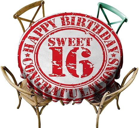 Amazon Andytours カスタムテーブルクロス 16歳の誕生日 美味しいカップケーキ キャンドル ティーン 女の子スタイル スイートサプライズ イラスト テーブルカバー キッチン ダイニング テーブルトップ 装飾 フクシアイエロー 35 Round 90cm テーブルクロス オンライン通販