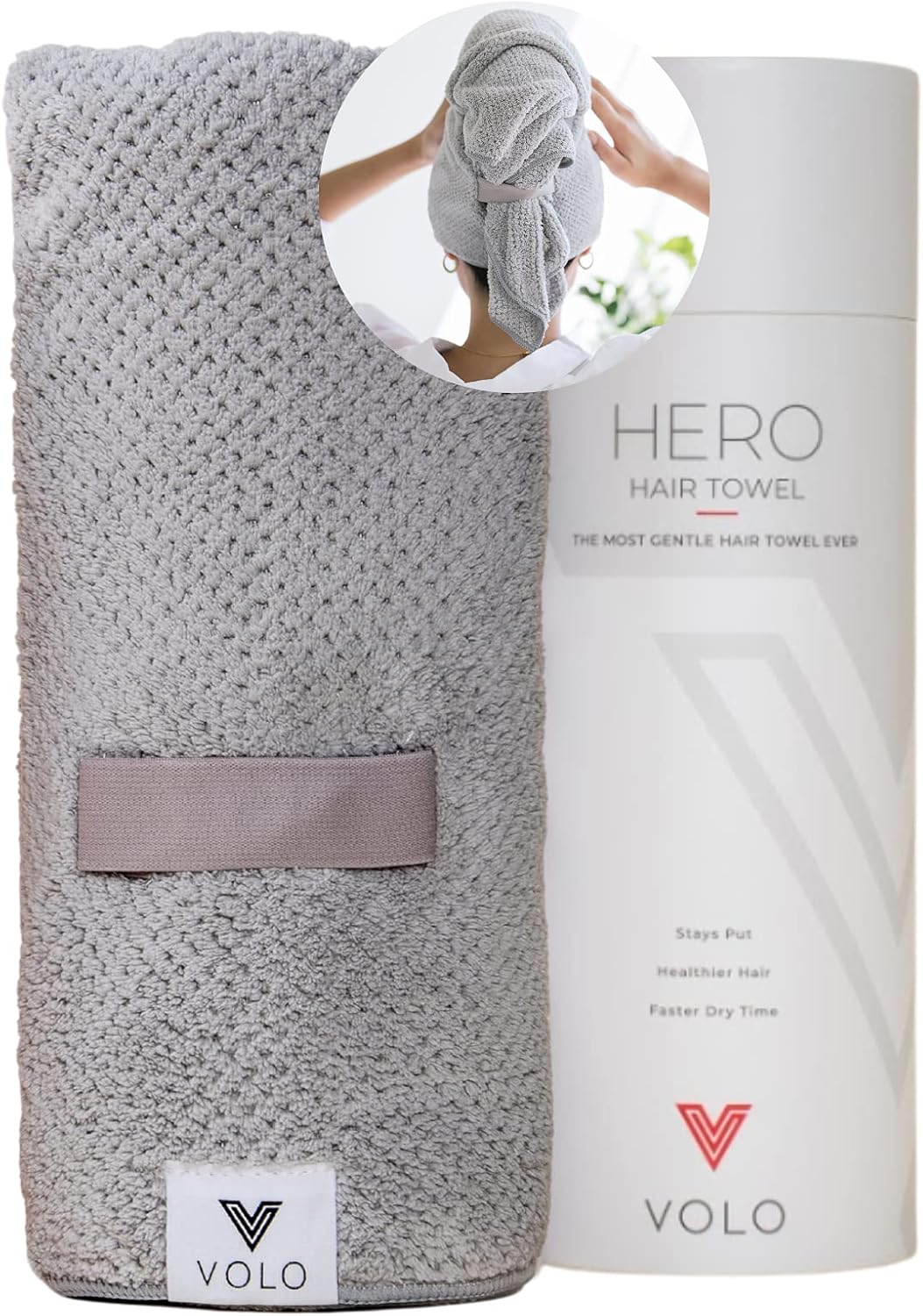 VOLO Hero Microfiber Hair Towel | Super Absorbent, Ultra-Soft, Fast Drying | Reduce Dry Time by 50% | Large, Premium Wrap Towel for All Hair Types | Anti-Frizz, Anti-Breakage, Hands-Free | Luna Gray: Kitchen & Dining