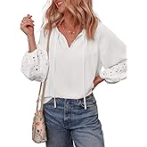 EVALESS Womens Tops Dressy Casual V Neck Long Sleeve Hollow Out Embroidered Blouses Shirts Spring Summer Outfits 2025