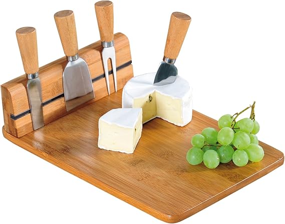 Set Aperitivo Accessori Tagliere In Legno Per Aperitivo Formaggio O Salumi Tagliere In Bamboo Vassoio Da Portata Rotondo 33cm Tagliere Per Formaggi E Set Di Coltelli Per Formaggio Idee Regalo Utensili Da