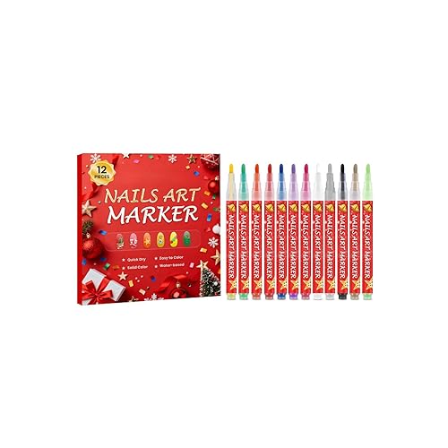 Nail Art Pens 12 Colors Set for Christmas, Quick-Dry Gel Nail Markers for DIY Festive Nail Designs - Perfect Stocking Stuffer Gift for Women & Girls, Home Salon Manicure Kit