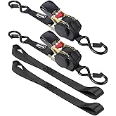 EXVITAL Retractable Ratchet Straps Havy Duty 1200lbs Break Strength Retractable tie Down Straps Auto self retracting Ratchet Straps for Truck, Cargo Trailer, Motorcycle,1“×12ft Black