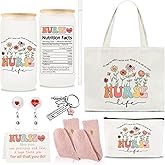 4MELLY Nurse Gifts for Women Nurses Week Gift Set Nurse Appreciation Gift Set Nurses Graduation,Birthday,Christmas, New Year Gifts-16 Oz Can Glass Canvas HandBag Socks Keychain