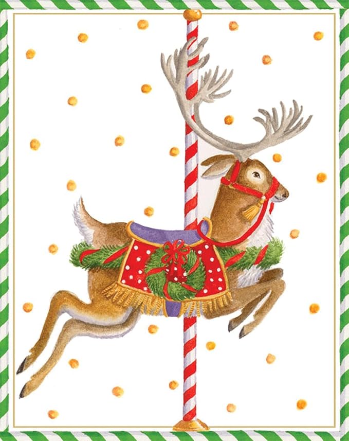 Amazon Entertaining With Caspari Carousel Reindeer Christmas Cards 