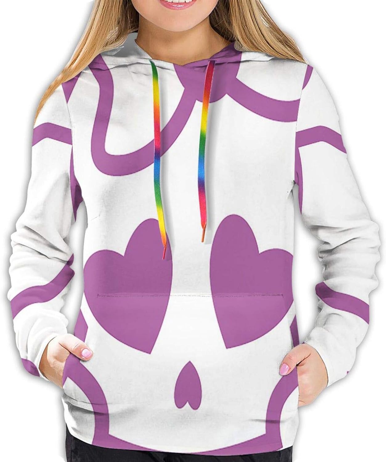 Women Pullover Hoodie Sweatshirt,Pink Emo Skull Outline