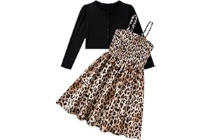 RAISEVERN Girls Casual Adjustable Strap Sleveless Dress Cardigan Set Size 5-12Y