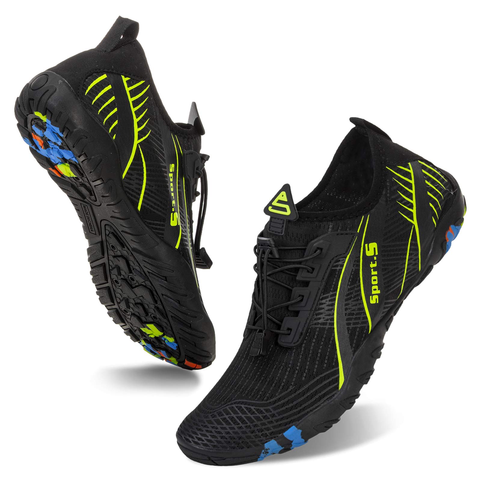 WateLves Water Shoes Mens Womens Beach Swim Shoes Quick-Dry Aqua Socks Pool Shoes for Surf Yoga Water Aerobics (C/Black/Green, 47) Image