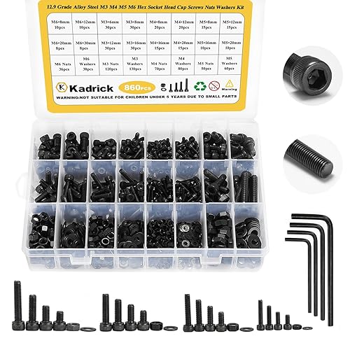 Kadrick Metric Screws Assortment,860PCS M6 M5 M4 M3 Screw Kit