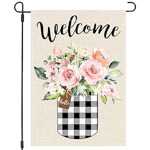 PANDICORN Spring Summer Garden Flag 12×18 Inch Double Sided, Buffalo Plaid Check Mason Jar Watercolor Floral Flower, Small Vertical Farmhouse Welcome Seasonal Garden Decor for Outside Yard Wedding
