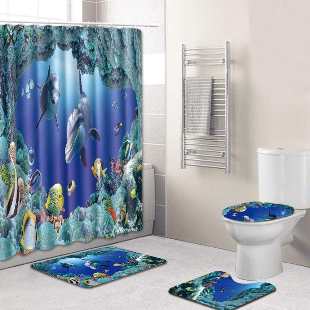 Aisaving 16 Pieces Bath Set Super Soft Bath Mat, U-Shaped Contour Mat, Shower Curtain,Toilet Seat Cover