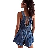 utcoco Women's 2025 Summer Casual Sleeveless Denim Romper Elastic Waist Loose Jean Shorts Jumpsuit Overalls