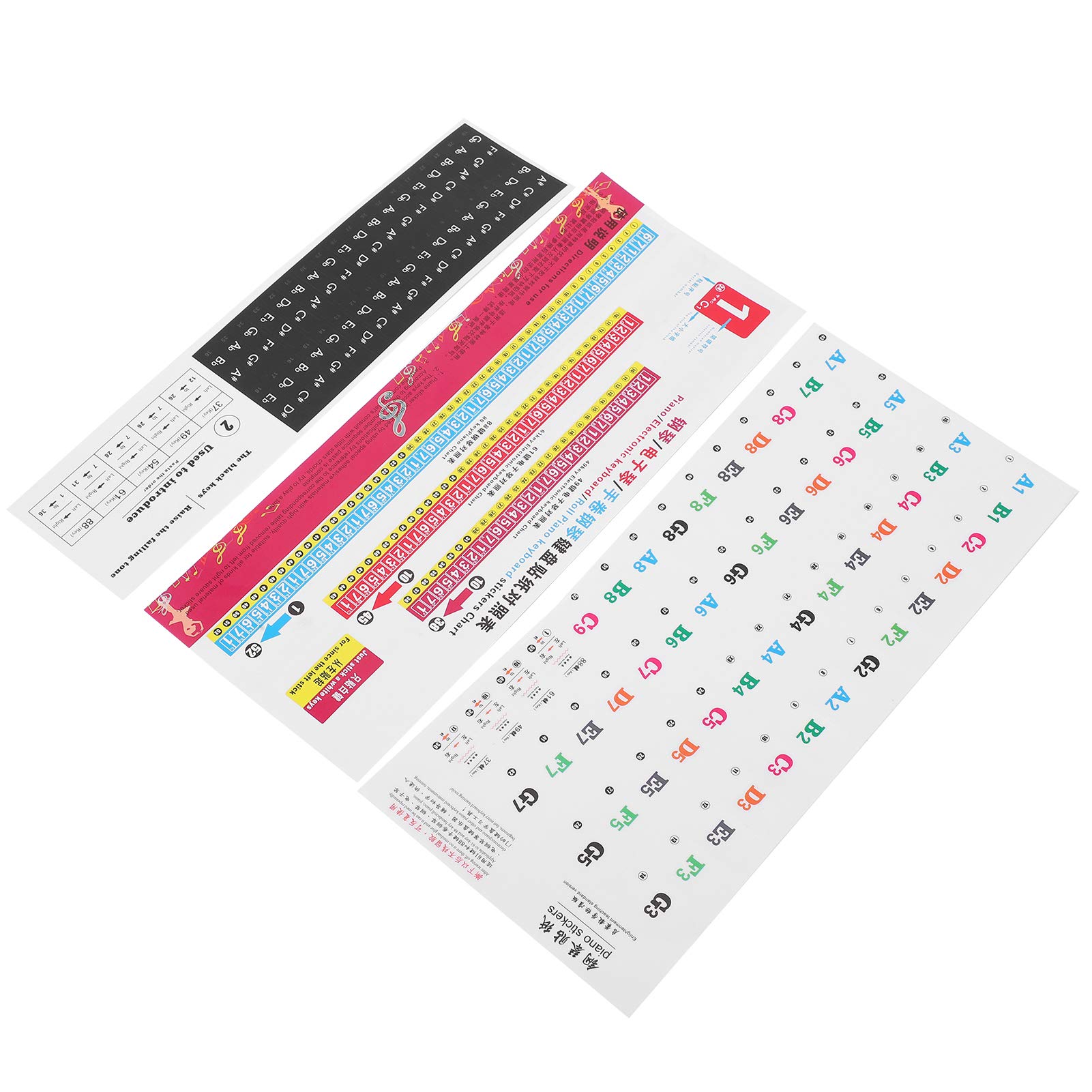 Faceuer Vibrant Musical Piano Sticker, Multicolor, PVC, Letter Print, Waterproof, Musical Notes and Letters, Indoor, 1 Count, Rectangular, 54/61/88 Keys