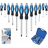 Sunplux 12-Piece Magnetic Screwdriver Set, Heavy Duty Screwdriver Set Go-Thru Steel Blades, High Torque 6 Phillips & 6 Flat Head Tips Screwdrivers Set with Case