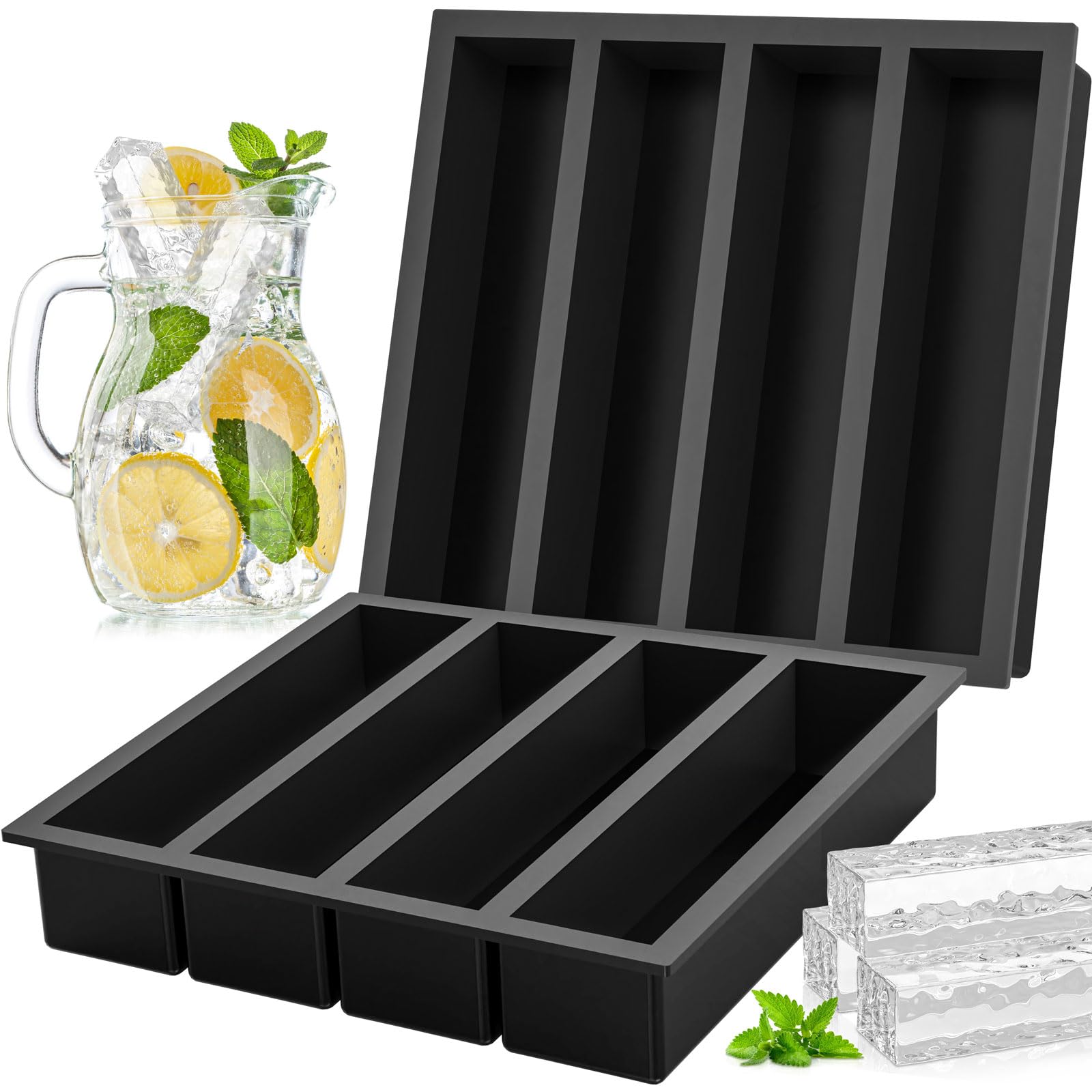 Vinkoe Silicone Ice Cube Trays Large for Whisky, Collins Ice Cube Mold Tray Also Used for Butter Mold, 2 Count,Black