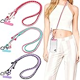 Woanger Clip and Go Crossbody Phone Lanyard 3 Sets Adjustable Two Tone Colorful Braided Cellphone Lanyard with Phone Tether Tab for Save Girls Women Cruise Travel Vacation Anti Theft Supplies