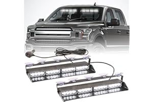 PKINGLAKE 2 in 1 LED Emergency Dash Strobe Light Bar Front/Rear Windshield Safety Flashing Warning Hazard Interior Lights for Police Firefighter Construction Vehicles Trucks (2x14 inch, White/White)