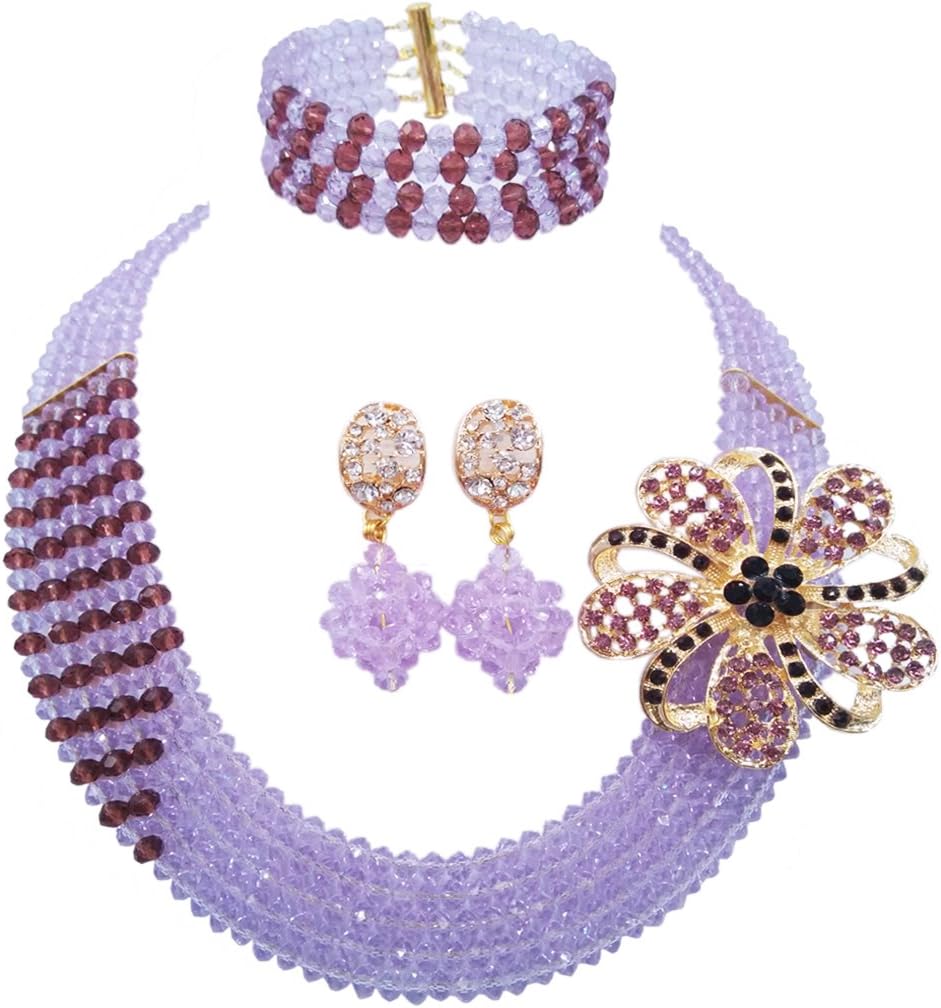 5 Line Purple Jewelry Set Nigeria Traditional Wedding Jewelry Set African Jewelry Set Bridal Necklace