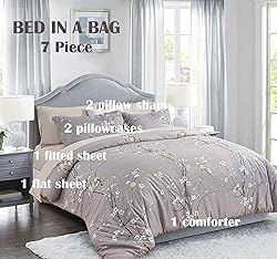 Nanko 7PC Queen Comforter Set with Sheet, Grey
