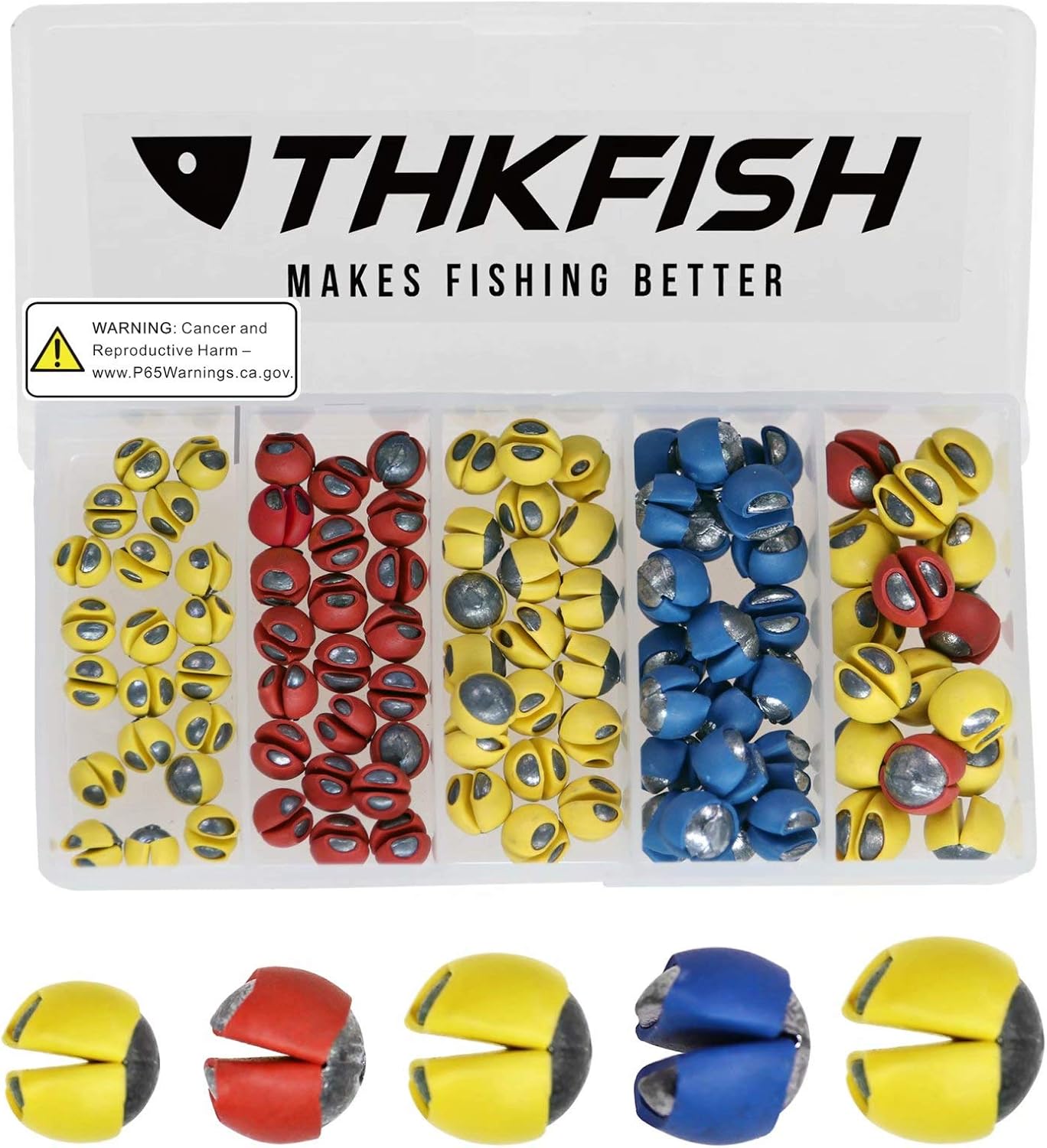 thkfish Fishing Weights Sinkers Split Shot Fishing Weights Removable Rubber Weights B Mixed Five Sizes-80pcs : Sports & Outdoors