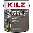 KILZ Self-Priming Masonry, Stucco and Brick Paint, Interior/Exterior, Flat, Gray, 1 Gallon