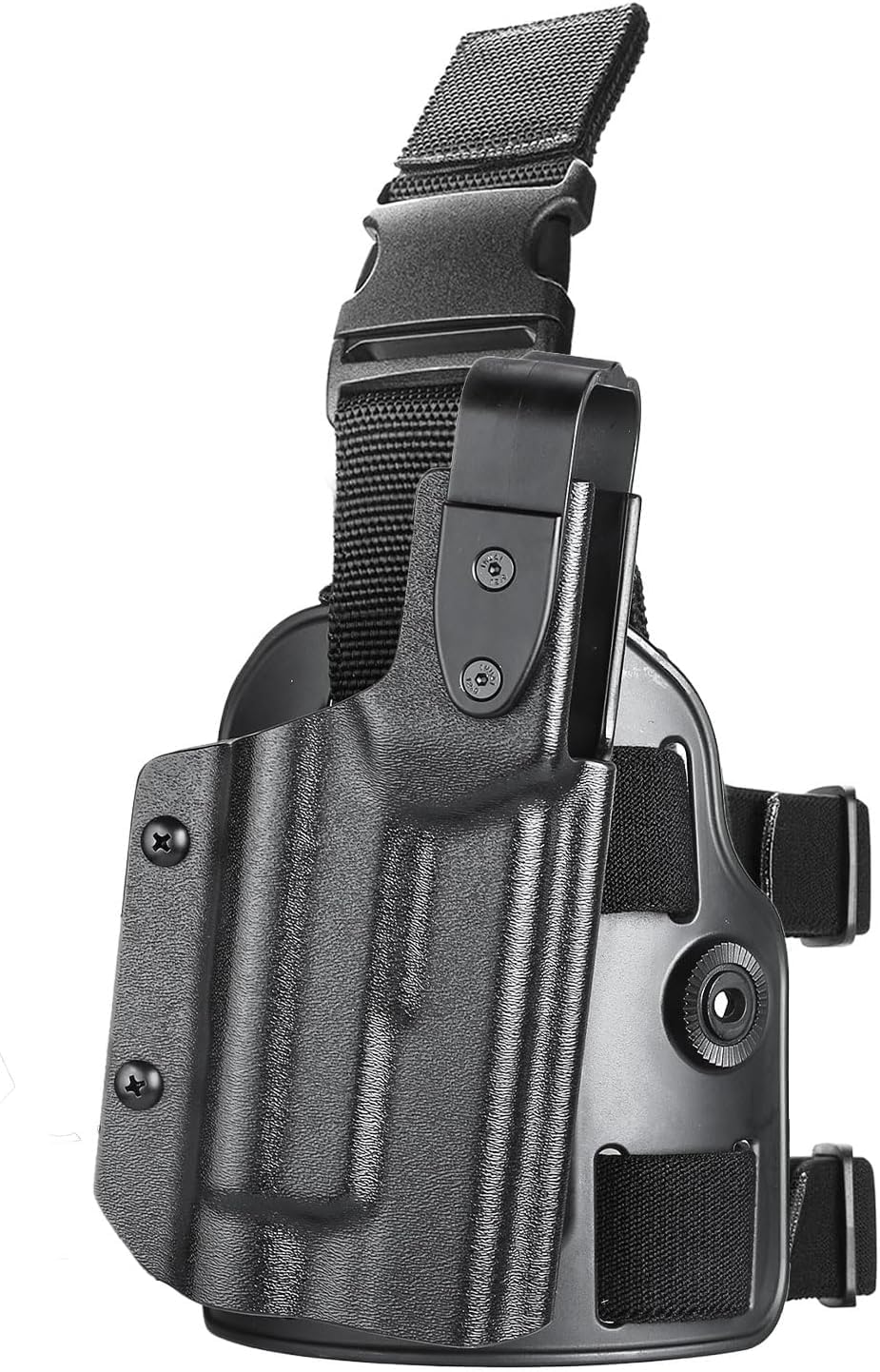 Photo 1 of & Flower Drop Leg Holster for Glock 17/19 (Gen3-5), Glock 22/23/31/32 (Gen3-4), Glock 19X/44/45 w/TLR1/ TLR-1 HL/TLR-1 HL-X/TLR-1 HP-X, Level 2 Retention + Mag Holes - Optic Cut