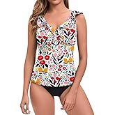WOWENY Tankini Tops for Women Swimwear Top Only Tummy Control Bathing Suit Tops No Bottom