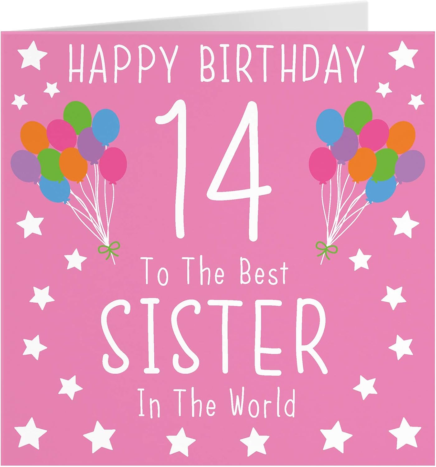 Hunts England - Sister 14th Birthday Card - Happy Birthday - 14 - To The Best Sister In The World - Iconic Collection - Fun Card