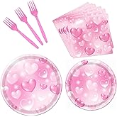 Rakuto 96PCS 2000s Party Decorations - Y2k Heart Disposable Paper Plates and Napkins Tableware Set Party Decoration Y2k 90s Forks Decor for Birthday Wedding Party Supplies, Serve 24