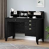 4 EVER WINNER Black Desk with Drawers, Office Desk with File Drawer and Monitor Stand, Computer Desk with Storage for Small S