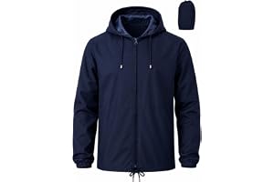 Uposiut Mens Windbreaker Rain Jacket Waterproof Raincoat | Packable Lightweight with Hooded 10,000 mm H₂O Waterproof Rating S