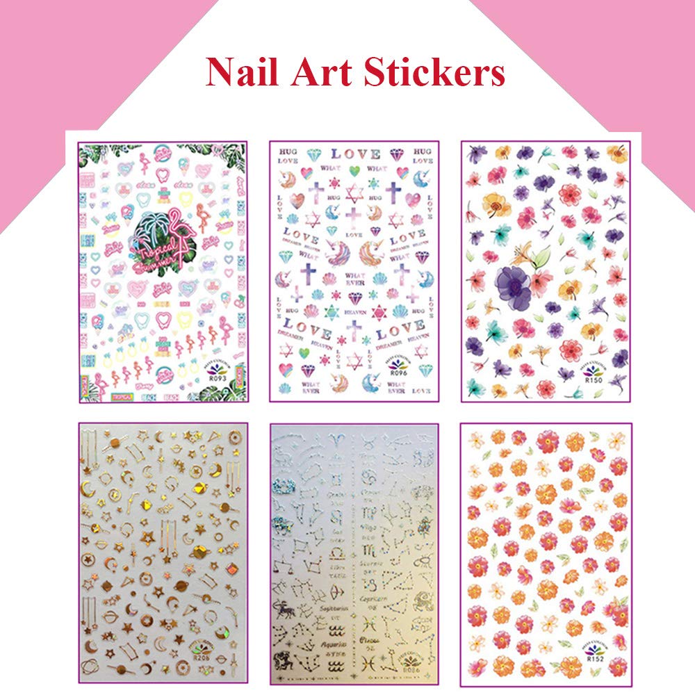 Kalolary Nail Art Tools Decoration Accessories, Nail Art Supplies with Nail Painting Dotting Brushes Pens, Nail Art Stickers, Color Rhinestones Rivet, Nail Foil Paillette Nail Glitters, Nail Striping : Beauty