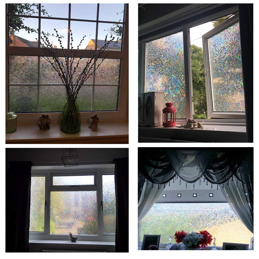 200 Cm Aojia 3d Decorative Window Film Privacy Colorful Non Adhesive Static Clings Rainbow Glass Film Anti Uv Window Sticker For Home Bedroom Living Room Office Kitchen 45 Window Stickers Home Kitchen