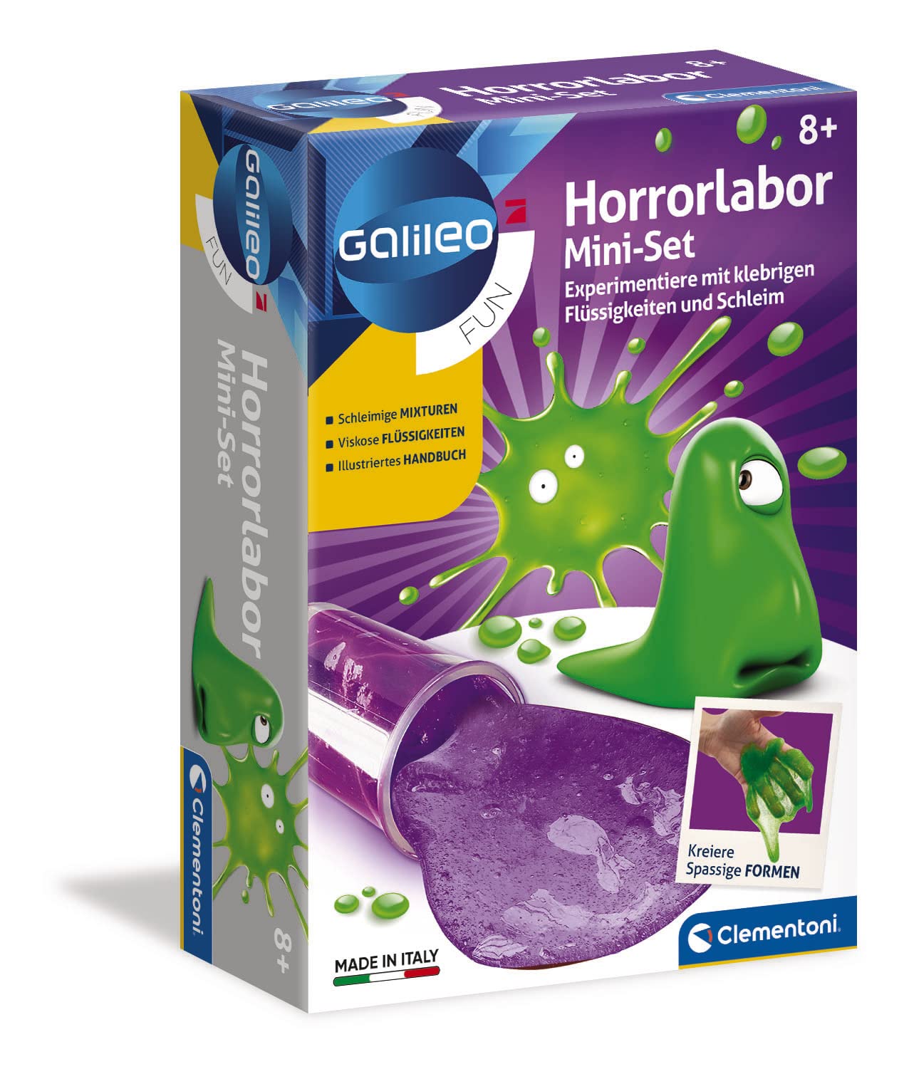 Clementoni Galileo Fun 59114 Horror Lab Mini Set, Toy for Children from 8 Years, Exciting & Fun Experiments with Viscous Substances, for Small Chemists