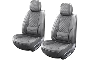 HOOZOOM Leather Car Seat Covers Waterproof Front Seat Covers Breathable Seat Protectors Universal Fit for Most Cars SUV Trucks Vehicle (Gray, Front Pair)