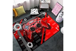 ANGELWARDROBE Gamer Rugs for Bedroom Boys Teens 3D Printed Red Game Gamepad Carpets Living Room Mat Home Decor Gaming Controller Black Crystal Floor Polyester Decor Doormats, 47"x31"
