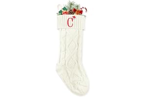 CRSTAFU C Personalized Christmas Stockings, 20 Inch Large Family Embroidered Initials White Knitted Xmas Stocking