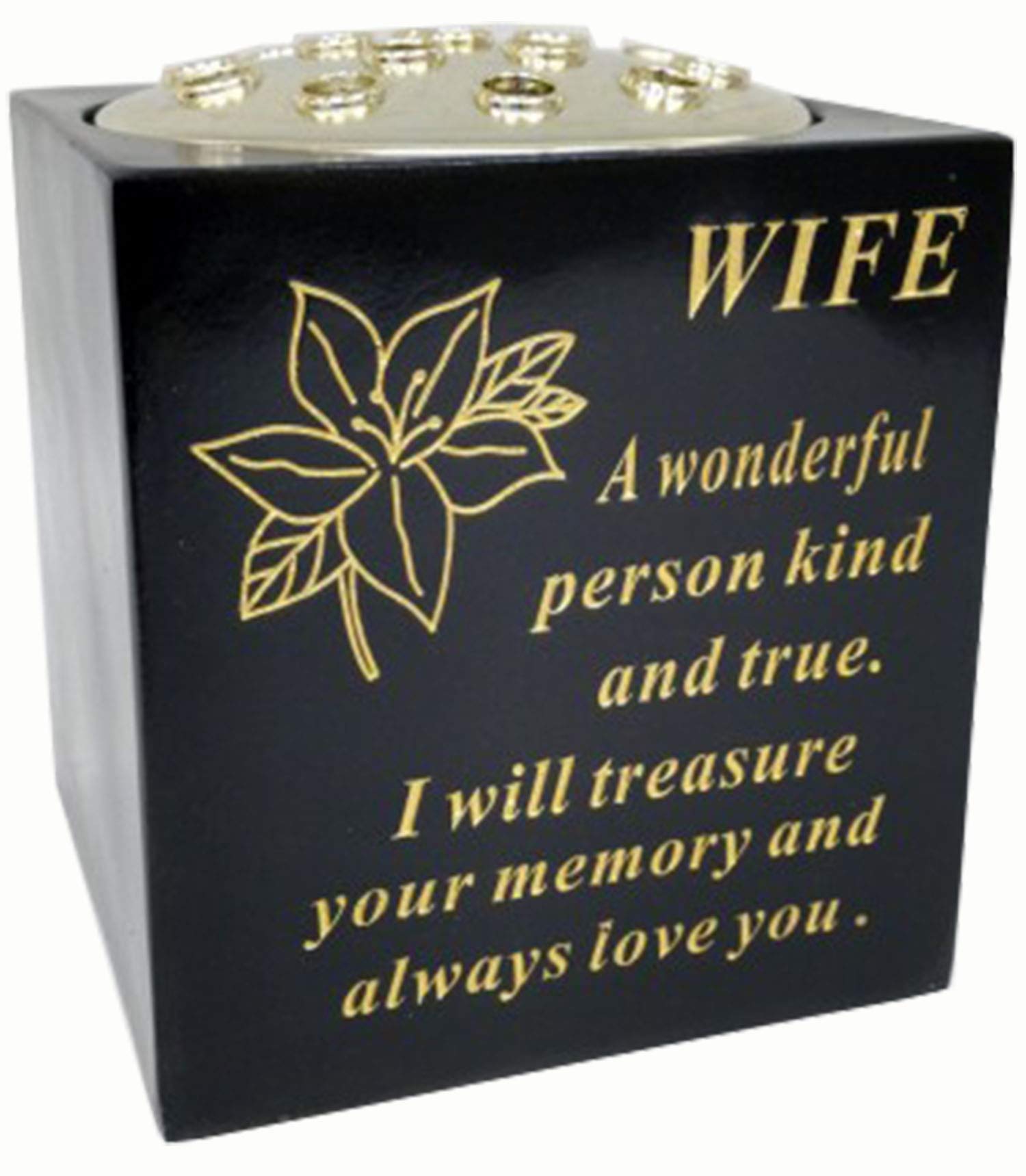 David Fischhoff Memorial Black Rose Bowl with Gold Wording Graveside Flower Vase (Black & Gold - Lily, Wife)