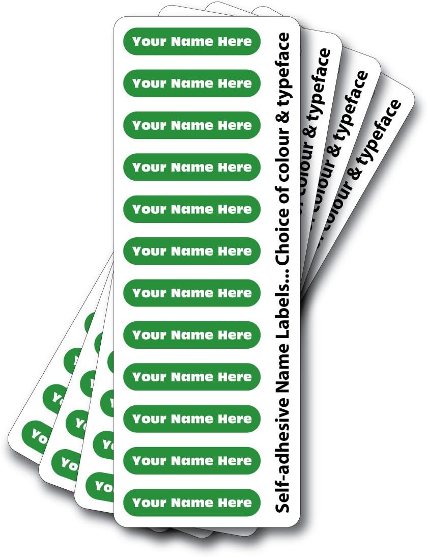 Name Labels, Stick on Name Labels, Name Stickers, Mint 48 Pack Including Over LAMINATES, Choose Your Colour and Typeface, Skinny, Waterproof. …