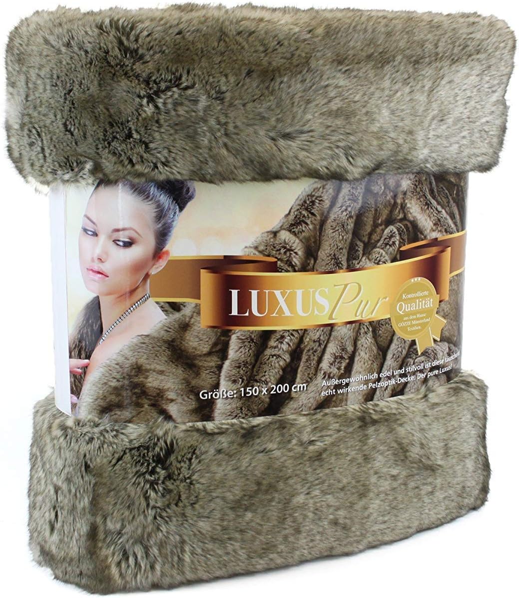 Gözze - Throw/Blanket, Smart Fur Look, Wolf Design, 150 x 200 cm - Grey