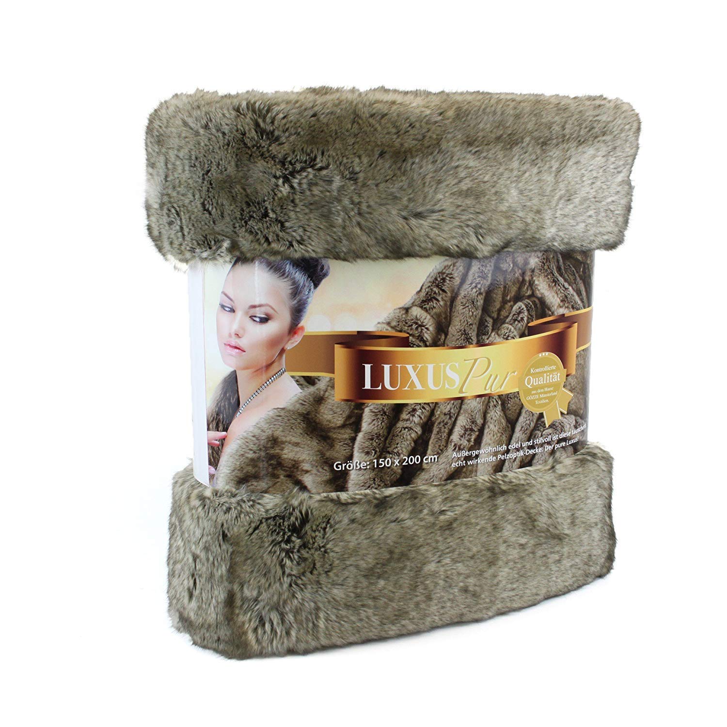 Gözze - Throw/Blanket, Smart Fur Look, Wolf Design, 150 x 200 cm - Grey