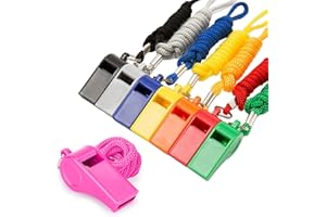 Hipat 8-Pack Loud 120dB Safety Whistles with Lanyard - Bright Colored Plastic Emergency Whistles for Sports, Coaches, Lifeguards, Survival Kits & Outdoor Activities