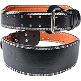 Leather Weight Lifting Belt, 4”& 6”Padded Lumbar Back Support, 10 Adjustable Holes, Gym Weight Belt Ideal for Deadlift, Powerlifting, Bodybuilding and Squat