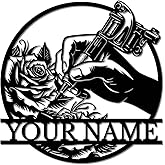 Personalized Tattoo Machine Metal Sign, Custom Tattoo Shop Wall Art, Tattoo Artist Gift, Studio Name Sign, Vintage Ink Decor, Tattoo Parlor Grand Opening Gift (Style-6)
